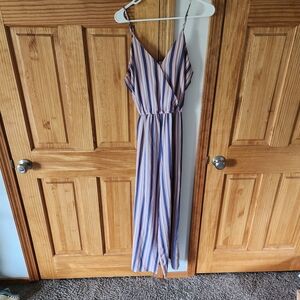 J for Justify Striped Ankle-Length Jumpsuit in Blue, Pink, Cream